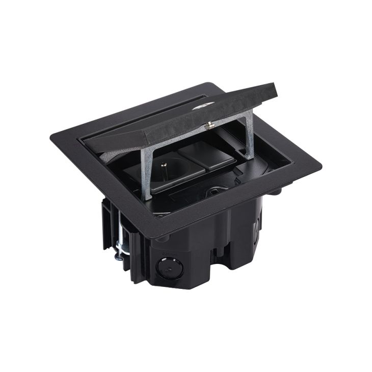 IP66 Kit vloerdoos zwart met stopcontact en halve K45 module, incl. inbouwdoos technische vloer 