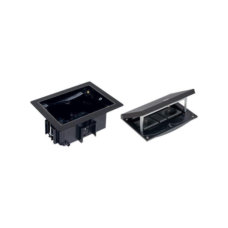 IP66 Kit vloerdoos zwart met 2 K45 modules en halve K45 module, incl. inbouwdoos technische vloer 