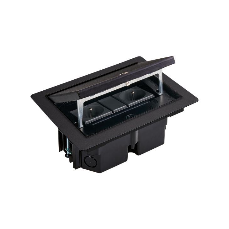 IP66 Kit vloerdoos zwart met 2 stopcontacten en halve K45 module, incl. inbouwdoos technische vloer 