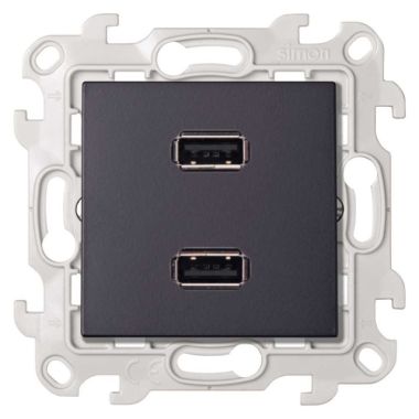 S24 Stopcontact dubbel USB, kleur: grafiet