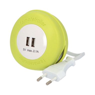 Roller 2x USB met kabel 2m FLUO