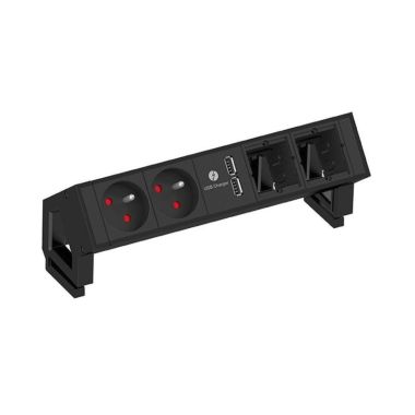 DESK2 4 mod. (2xUTE + 1xUSB CHARGER A/A+ 2xMOD VIDE) noir RAL9005 + 0,2m GST18