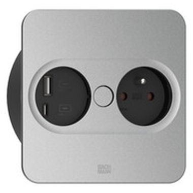 TWIST 2 Vierkant (1x UTE + 1x USB charger A/C 22W) mat zilver + 2m kabel