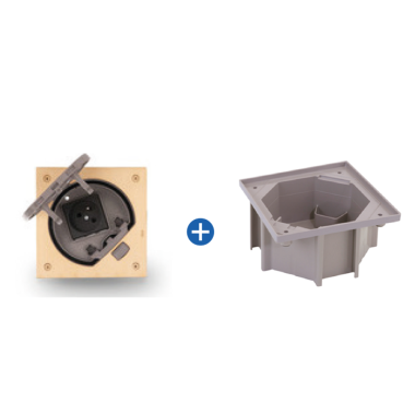 IP66 Kit vloerdoos messing met stopcontact, incl. inbouwdoos volle vloer