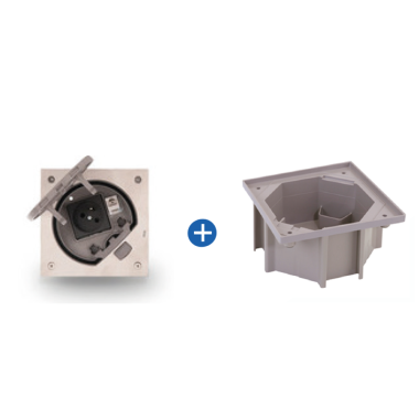 IP66 Kit vloerdoos inox met stopcontact en data aansluiting, incl. inbouwdoos volle vloer