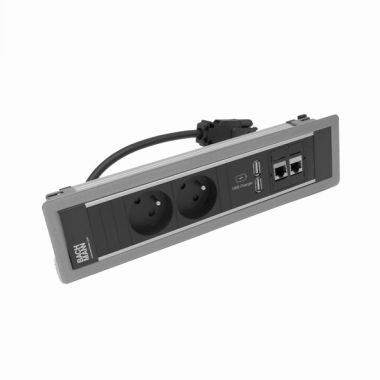 POWER FRAME 4 modules (2x UTE + 1xUSB CHARGER A/A + 2x CAT6 A) gris argent RAL9006